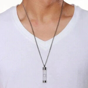 Memorial Hourglass Waterproof Stainless Steel Necklace NWT